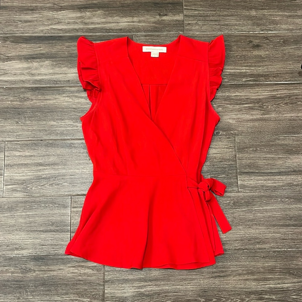 Monteau Red Peplum Tie Top